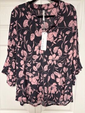 Dear Scarlett Navy Tunic with Pink Floral Print